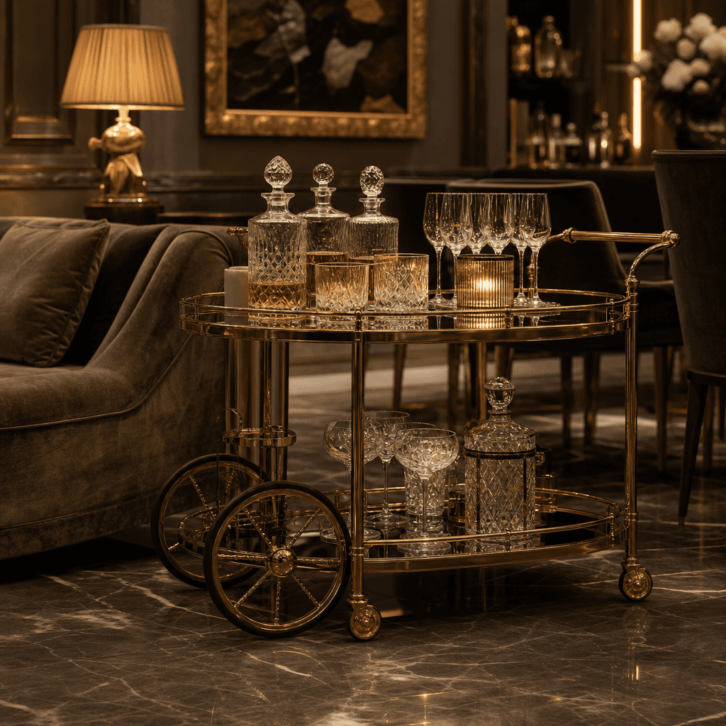 Luxe Brass Bar Trolley