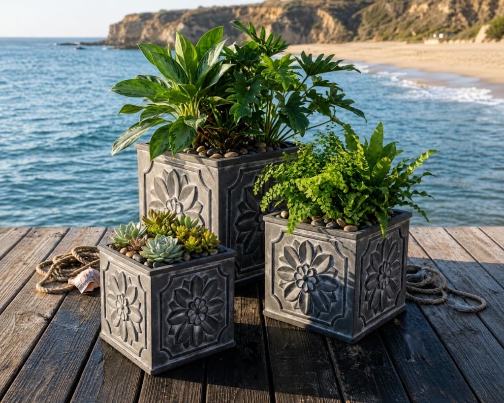 Floral Square Planter Set