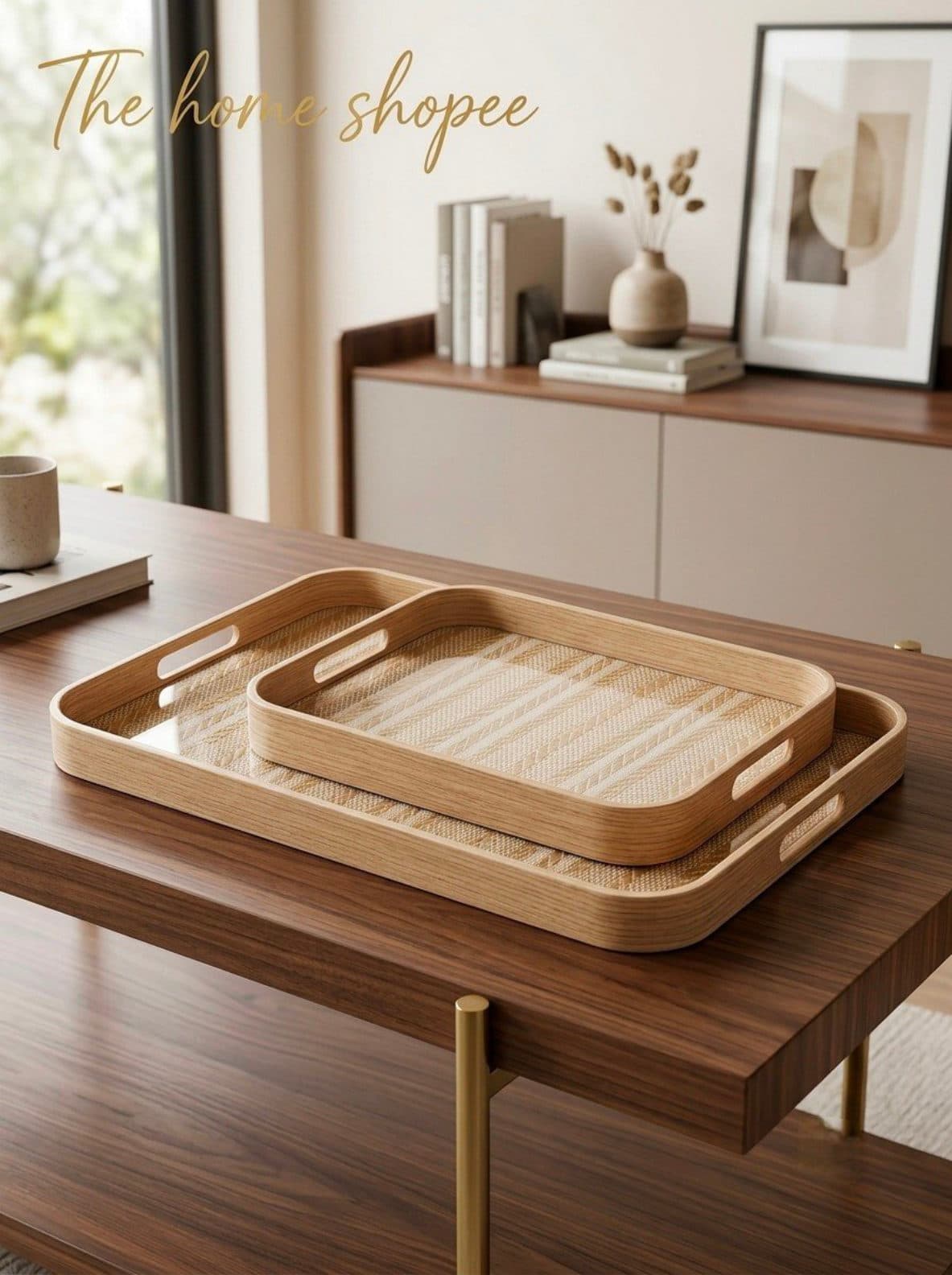 Serving Tray — Oak Stripe Set, 16 × 10 in