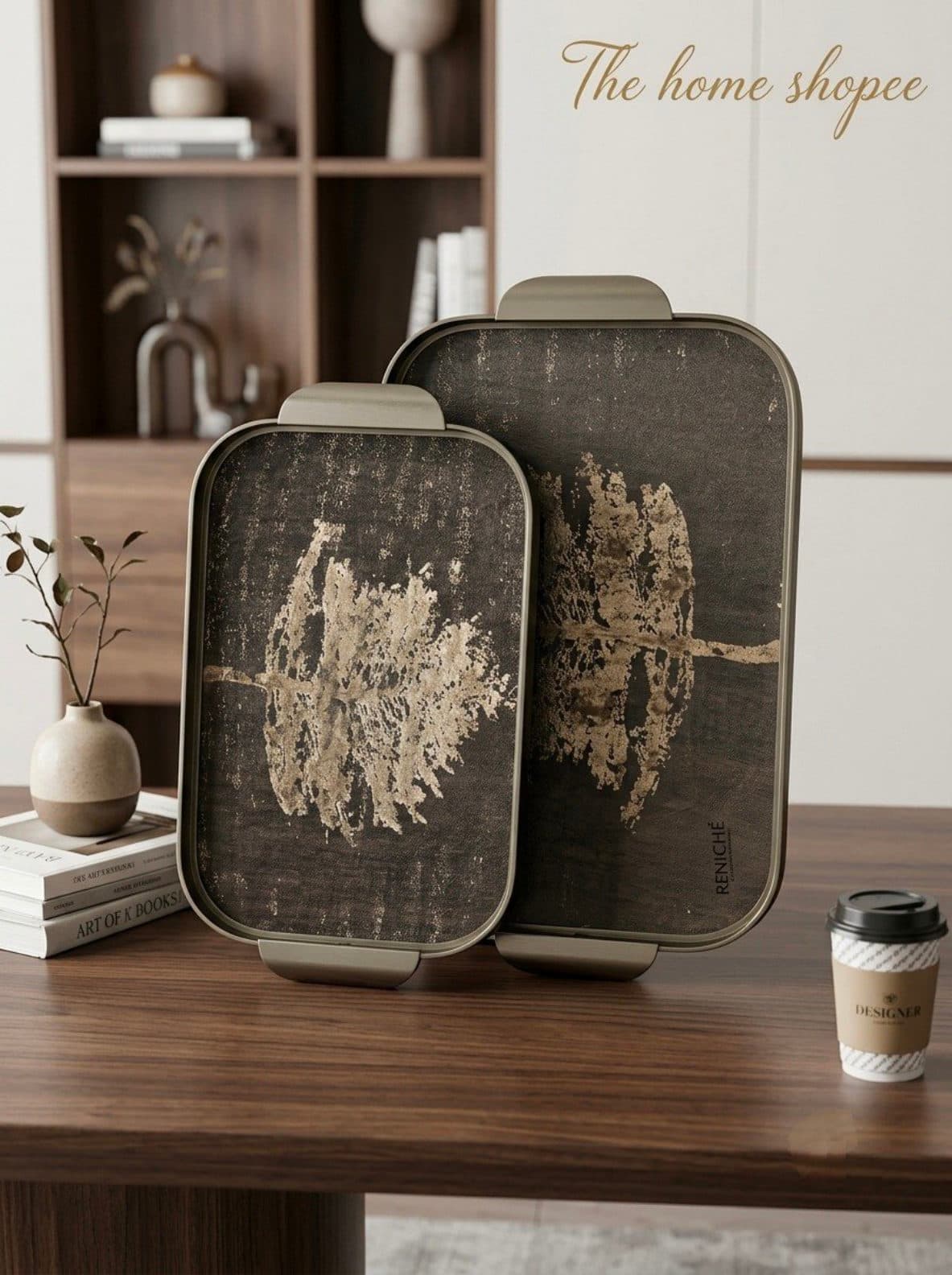 Serving Tray — Gold Brush Set, 15 × 12 in