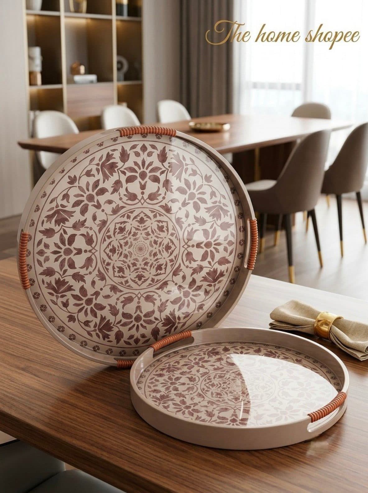 Serving Tray — Floral Medallion Set, 14 in & 12 in